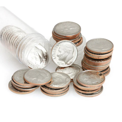 50 Proof Roosevelt Dimes Rarely Seen Dates (1970-1989) Comes in Protective Tube Cover