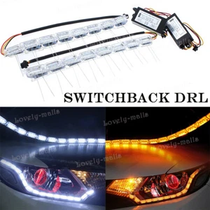 2x 16 LED Switchback Flexible DRL Strip Light Amber Turn Signal For Mitsubishi - Picture 1 of 12