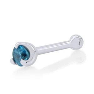 2mm Aquamarine Nose Bone Stud Ring Pin Solid 925 Sterling Silver - Picture 1 of 4