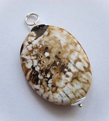 Savannen Achat oval braun 53 mm großer Schmuckstein Anhänger mit 925 Silber Öse - Bild 1 von 4