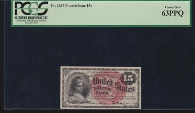 US 15c Fractional Currency Note 4th Issue FR 1267 PCGS 63 PPQ Ch CU - Image 1 of 2