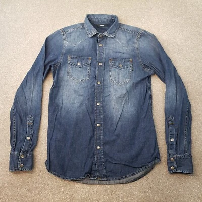Diesel Mens Shirt Medium Blue Denim Metal Snap Cowboy Western Jeans Wash Rodeo - Image 1 of 4