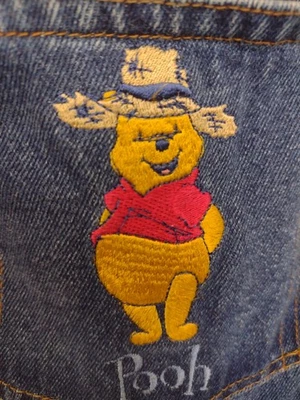 Vtg Winnie The Pooh Denim Overalls Bibs Women Size Large Disney Embroidered 90s - Image 1 of 4
