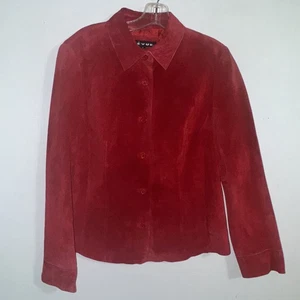 Vintage 90s Y2K Revue Red Suede Leather Button Up Jacket Shirt Size Sz 10 Grunge - Picture 1 of 8