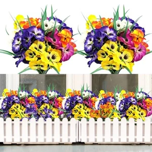 10 Bundles Artificial Pansy Flowers UV Resistant Plastic Plants Fake Silk Fau... - Picture 1 of 6