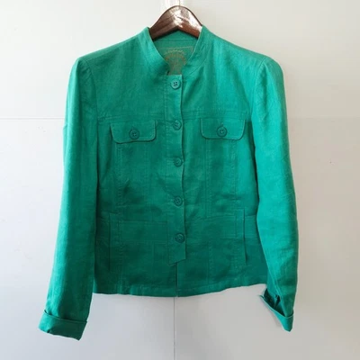 Chaqueta vaquera Coldwater Creek talla 6 verde lino abotonada manga larga para mujer certificado de autenticidad Foto 1 de 4