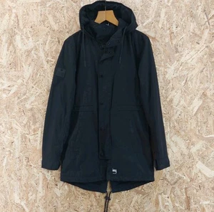 Small SUPERDRY Parka Jacket Mens Slim Fishtail Black Lightweight Surplus Hooded - Picture 1 of 12