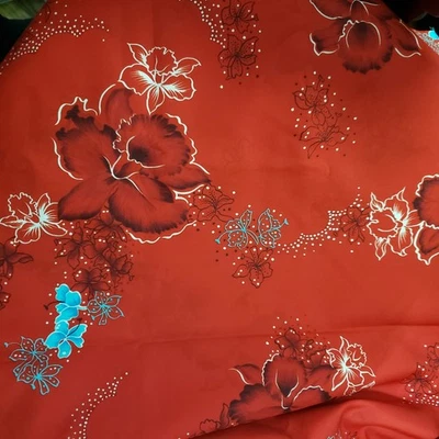 Tela de coser hawaiana tropical roja vintage rayón? 96 x 44 en 2 yardas 24 pulgadas Foto 1 de 4
