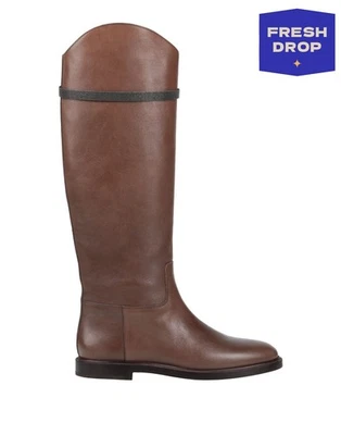 PVP€1827 BRUNELLO CUCINELLI Botas hasta la rodilla de cuero US7 UK4 EU37 Monili Beads Foto 1 de 4