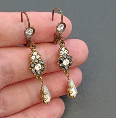 Michal Negrin Earrings Milky White Gray Crystal Victorian Revival Dainty Vintage - Image 1 of 4
