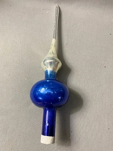 Vintage Quecksilber Glas Weihnachtsbaumspitze Spitze Endstück Turm blau silber Kugel 11" - Bild 1 von 6