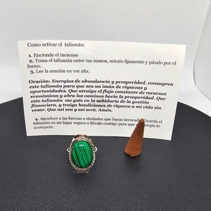 ANILLO MALAQUITA AJUSTABLE / MALACHITE RING PARA PROTECCION ALEJA MALAS ENERGIAS - Picture 1 of 3