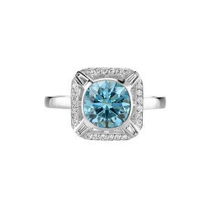 Anillo de diamantes Fancy Intense Blue 1,90 ct IGI Lab cultivado en oro blanco redondo 14K - Imagen 1 de 10