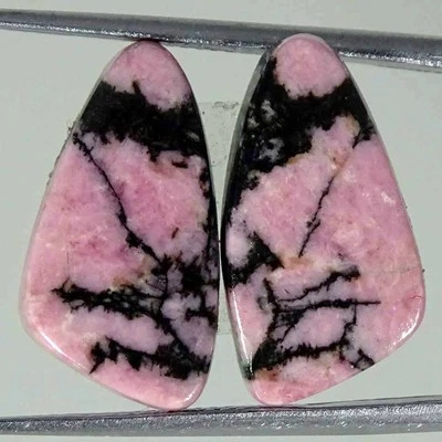 17.20Cts Natural Rhodonite Cushion Pair Loose Gemstone Earring Making 11x19x4mm - Image 1 of 4