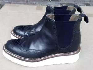 Grenson Womens Black Leather Alice Brogue Chelsea Boots Size UK 4 - Picture 1 of 8