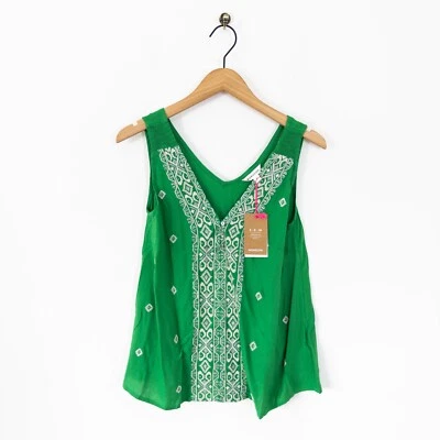 Monsoon Green Embroidered Vest Top Size S 8 10 NEW Sleeveless Blouse Boho - Image 1 of 4