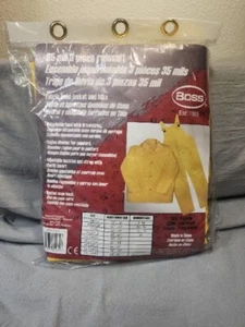 Boss Fabric Lined 3 Piece Rainsuit 35 mil Bib Jacket Hood size XL Yellow NEW - Picture 1 of 3