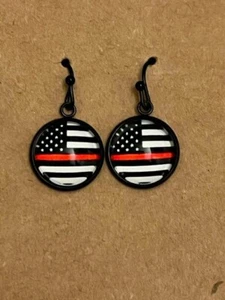 Stainless Steel Hypoallergenic Dangle Earrings Thin Red Line Flag Fire RTS - Picture 1 of 1