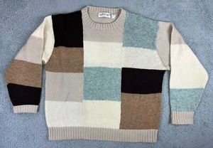 Maglione Orvis 100% lana uomo grande blocco colore unico blu nonno cabincore - Foto 1 di 7