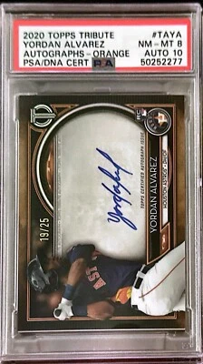 2020 Topps Tribute Yordan Alvarez Orange Rookie Auto PSA 8 Auto 10 #19/25 - Image 1 of 2