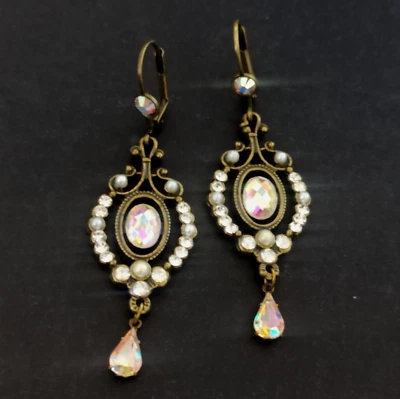 Michal Negrin Earrings White Aurora Borealis Sparkly Crystas Deco Victorian Vibe - Image 1 of 4