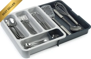 Expandable Cutlery Tray Drawer Organizer Grey Adjustable Holder - Picture 1 of 12