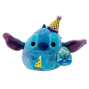 Squishmallows Disney Birthday Stitch wearing hat holding party favor 10" NWT - Picture 1 of 8