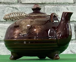 Vintage Espresso Dark Brown & Gold Footed Teapot Unmarked Art Pottery - 3 cups - Picture 1 of 8