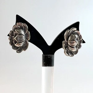 Pendientes Danecraft de plata esterlina firmados de colección con lirio de agua de loto atornillado - Imagen 1 de 4