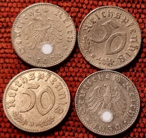 Monedas del Reich Nazi 50 Pfennig Aluminio 1935-1944 A-B-D-E-F-G-J MINTAS SEGUNDA GUERRA MUNDIAL III - Imagen 1 de 49