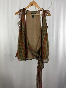 Lauren Ralph Lauren Womens Size 12 Multicolour Stripe Sleeveless Blouse belted - Picture 1 of 14