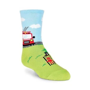 K.Bell Boy's Fireman Crew Socks Fits Shoe Size 10-13 Fire Engine Free Shipping - Picture 1 of 5