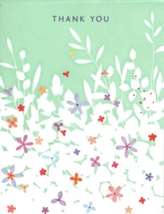Green Botanical Flowers Thank You Blank Notecards By Carlton Cards - Set of 10 - Picture 1 of 2