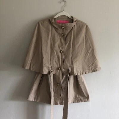 Betsey Johnson Caqui Mini Capa Poncho Trench Mock Cuello Forrado Chaqueta GRANDE Foto 1 de 4
