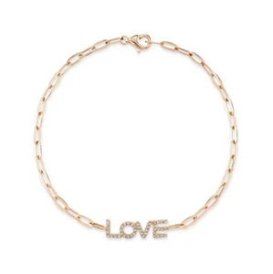 Diamant Love Anhänger Papier Clip Link Armband 14K Rose Gold Natürlich - Bild 1 von 4