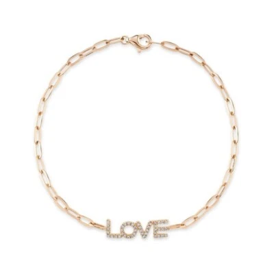 Diamant Love Anhänger Papier Clip Link Armband 14K Rose Gold Natürlich - Bild 1 von 4