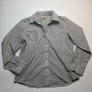 Gold Label Investments Women's Longsleeve Gray White Striped V Neck Button Up... - Picture 1 of 6