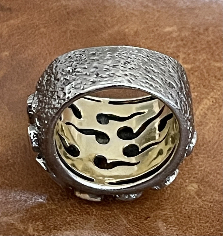 Vintage Designer Art jouel Sterling. 18k yellow Gold Gemstone Modern Ring Size 8 - Image 1 of 1