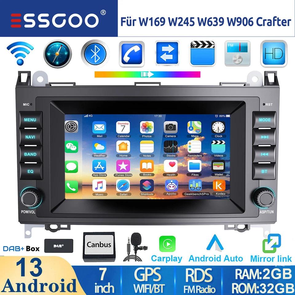 DAB+ Android 12 Autoradio Navi Carplay Für Mercedes A B Klasse W169 245 639 906 - Bild 1 von 4
