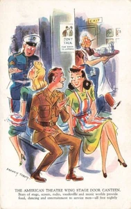WW11 AMERICAN THEATRE STAGE DOOR WING Radio Show Barney Tobey Illus Postcard B - Picture 1 of 2