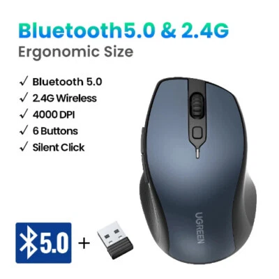 Wireless Mouse Bluetooth 5.0 Ergonomic 4000 DPI 6 Mute Buttons Tablet - Image 1 of 4
