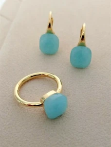 PARURE DONNA ORECCHINI + ANELLO NUDO ORO GIALLO 18KT 750 VERDE PARTY - Imagen 1 de 4