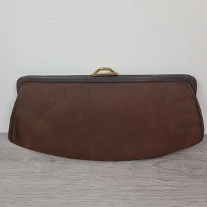 Bolsos clutch vintage de gamuza de cuero marrón de Jacqueline cierre en tono dorado - Imagen 1 de 6
