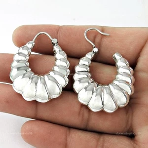 Handmade Indian Jewelry 925 Solid Sterling Silver Hoop Earrings C17 - Picture 1 of 4