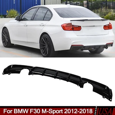 Rear Diffuser Fits 12-18 BMW F30 M Sport Bumper Lip Dual Exhaust Tip Gloss Black Foto 1 de 4