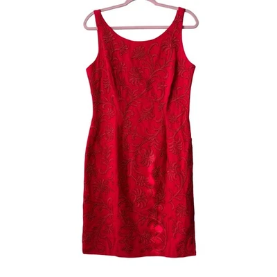 Vestido de cóctel Carmen Marc Valvo rojo con cuentas talla 12 fiesta noche formal Foto 1 de 4