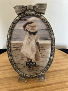 Burnes Of Boston Metal Picture Frame 5x7 Oval Shape With Floral Accented Border - Picture 1 of 12