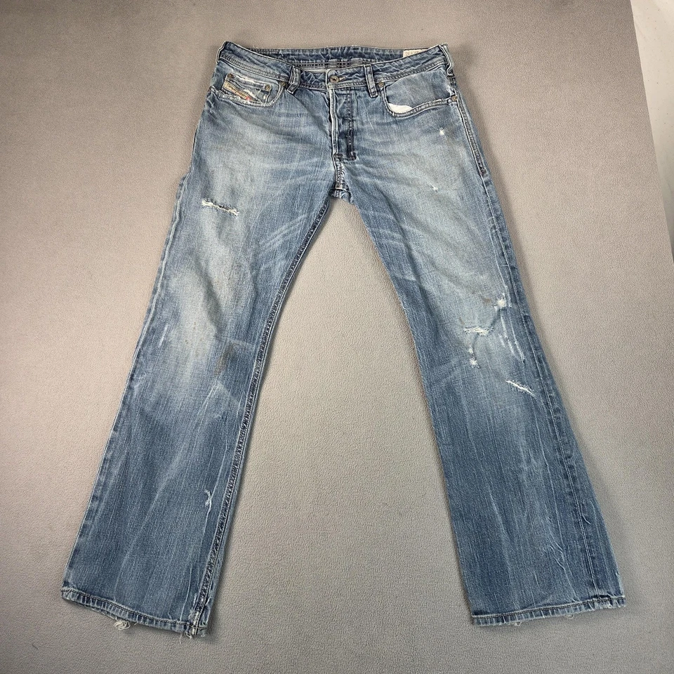 Diesel Jeans Mens 32x30 Blue Zatiny Bootcut Distressed Stretch Made Italy 008SV - Image 1 of 4