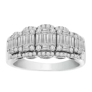 Ladies Ring 1.00ct Natural Round Baguette Diamond 14k White Gold - Picture 1 of 1