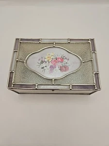 Buntglas Schmuck/Schmuck Deckeldose mit Blumen 5,25"x3,5" - Bild 1 von 12